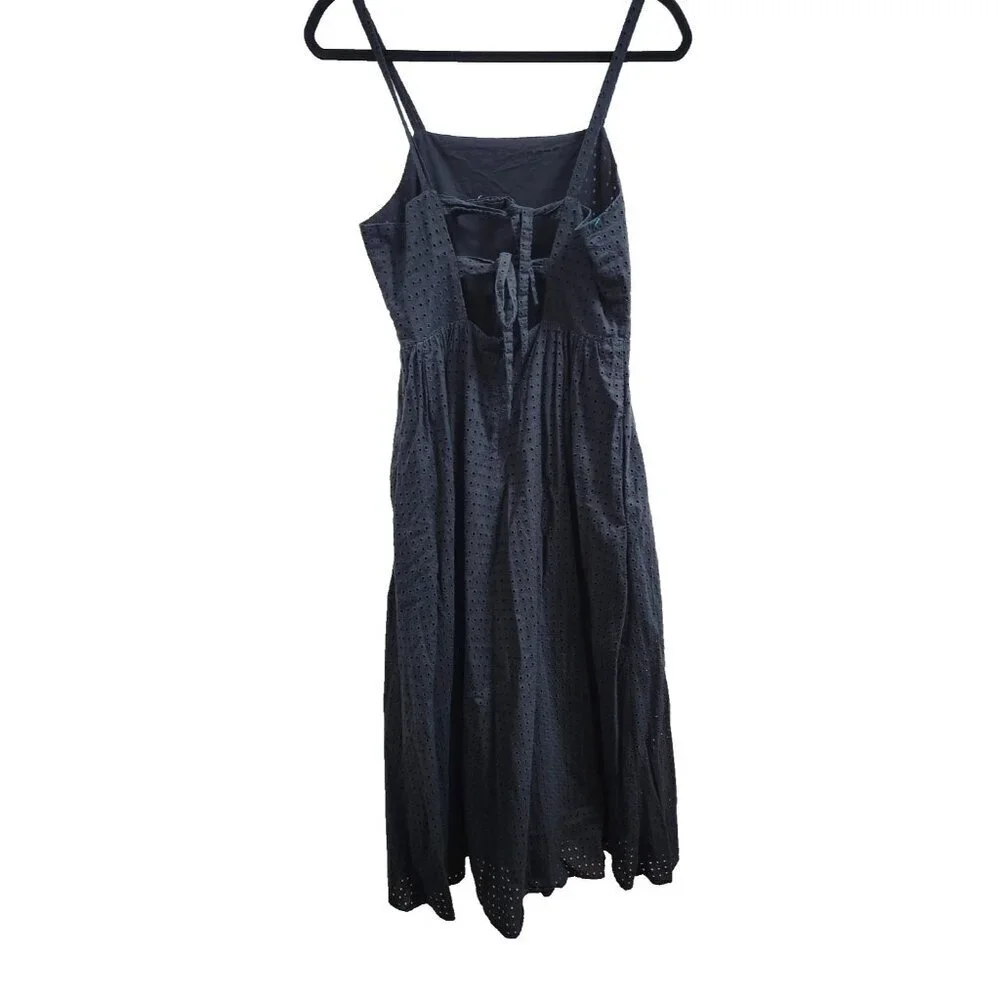 Madewell Black Eyelet Bow Back Midi Dress Cotton Size 4 Spaghetti Straps